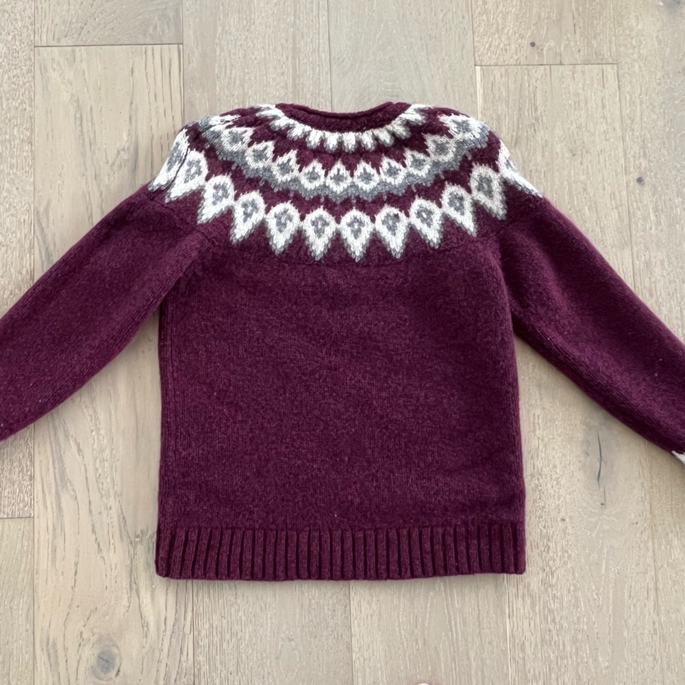 L.L. Bean Burgandy Fair Isle 100% Wool Sweater with Cream Design - Picture 3 of 5